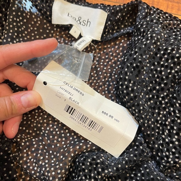 Ba&sh Celia Black Velvet Dot Ruffle Mini Dress - Picture 7 of 8